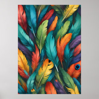 Lebhaftes farbenprächtiges Boho Feather Pattern Poster