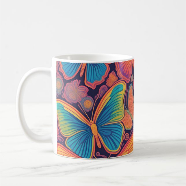 Lebhaftes farbenprächtiges Schmetterlingsdesign Vi Kaffeetasse (Links)