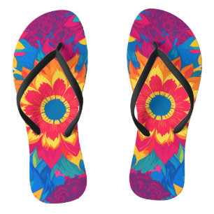 Lebhaftes farbenprächtiges Sommerblumenmuster Flip Flops
