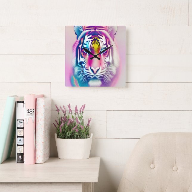 Lebhaftes farbenprächtiges Tigergefecht Quadratische Wanduhr (Lesesaal)