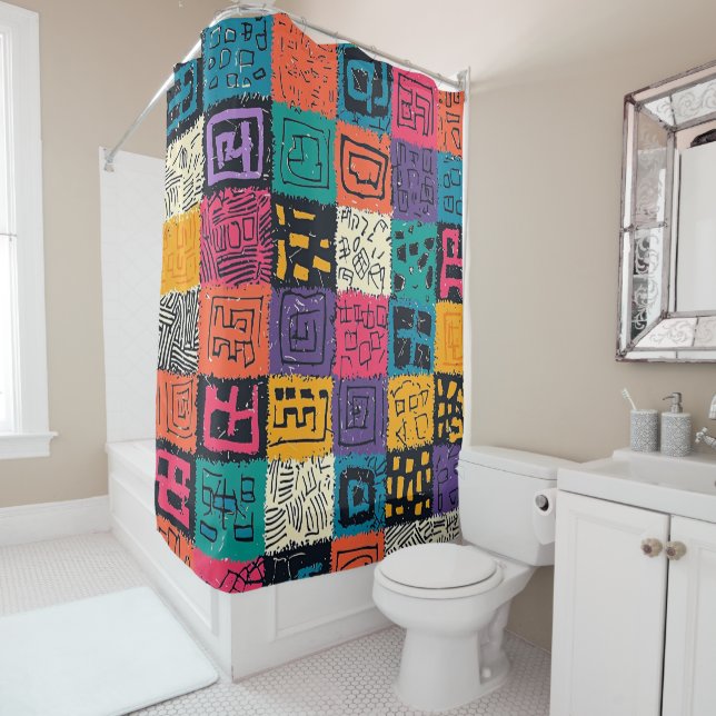 Lebhaftes farbiges Box-Muster (1) Duschvorhang (Beispiel)