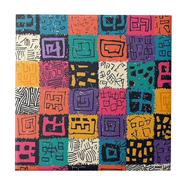 Lebhaftes farbiges Box-Muster (1) Fliese (Vorderseite)