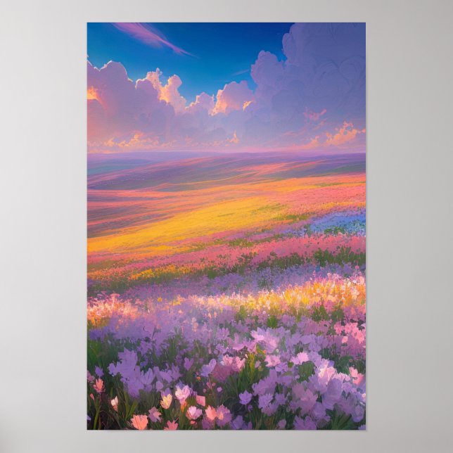 Lebhaftes Feld farbenfroher Blume Poster (Vorne)