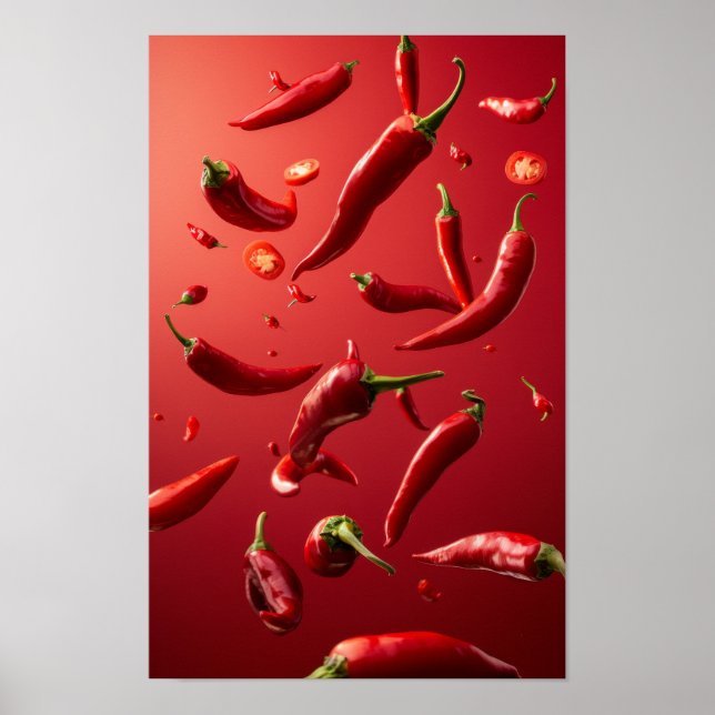 Lebhaftes Floating Red Paprikaschoten Food Poster (Vorne)