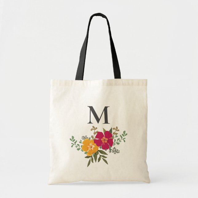 Lebhaftes floral Bouquet Bridesmaid Monogramm Tragetasche (Vorne)