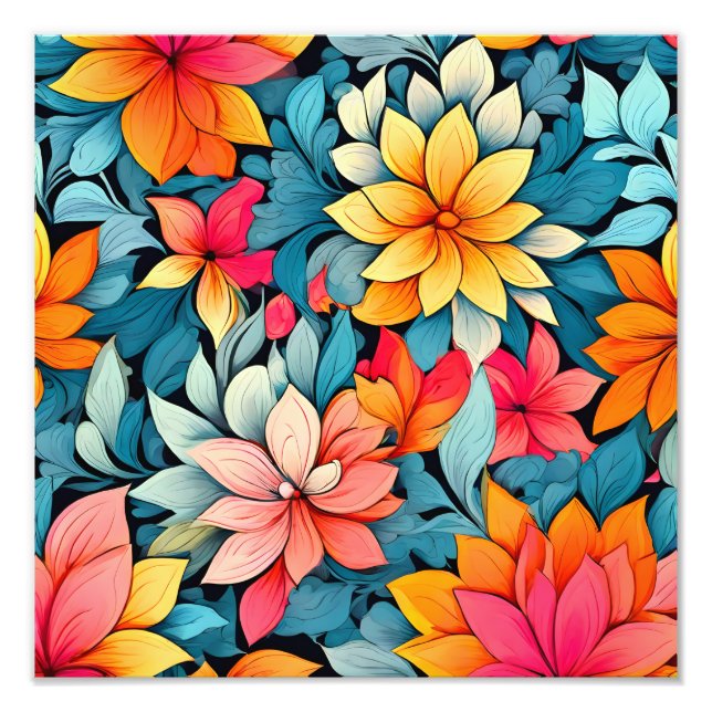 Lebhaftes, florales Wasserfarben Nahtloses Muster Fotodruck (Vorne)