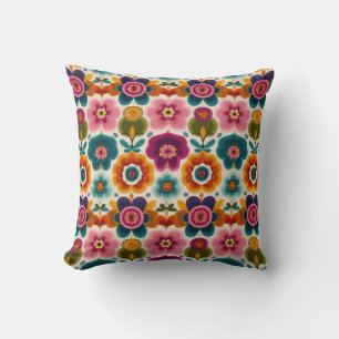 Lebhaftes Folk Art Retro Bohemisches Blumenmuster Kissen