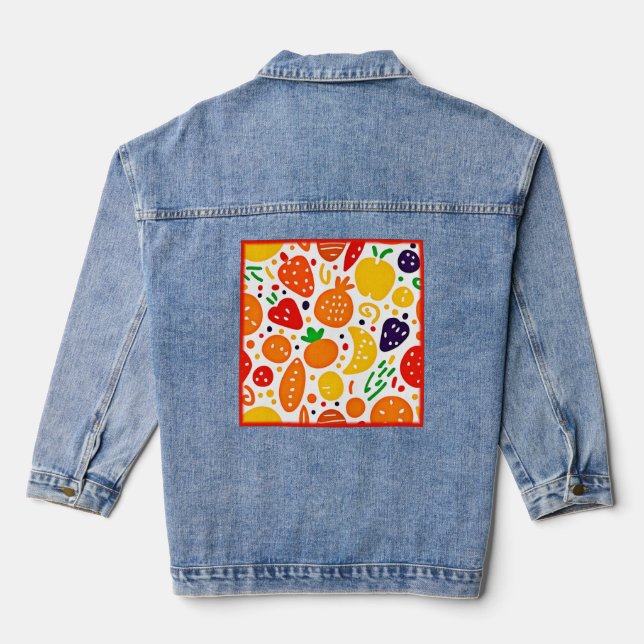 Lebhaftes Fruchtmuster Jeansjacke (Rückseite)