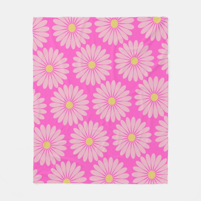 Lebhaftes Fun Retro Bright Pink Daisy floral Muste Fleecedecke (Vorderseite)