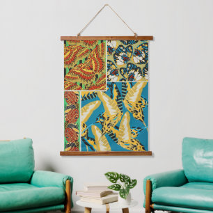 Lebhaftes Gelb & Türkis Art Deco Schmetterling Kun Wandteppich Mit Holzrahmen