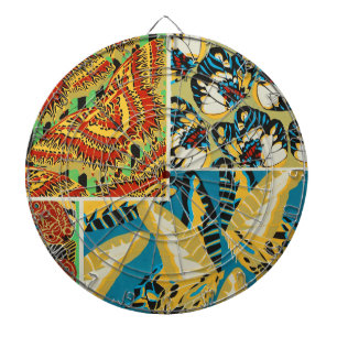 Lebhaftes Gelb & Türkis Art Deco Schmetterlingskun Dartscheibe