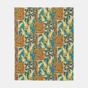 Lebhaftes Gelb & Türkis Art Deco Schmetterlingskun Fleecedecke