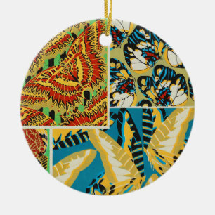 Lebhaftes Gelb & Türkis Art Deco Schmetterlingskun Keramik Ornament