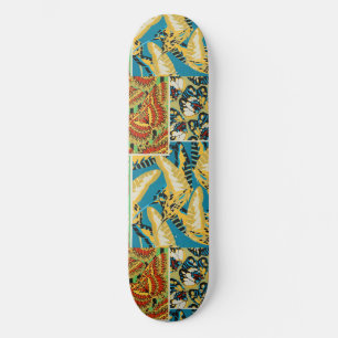 Lebhaftes Gelb & Türkis Art Deco Schmetterlingskun Skateboard