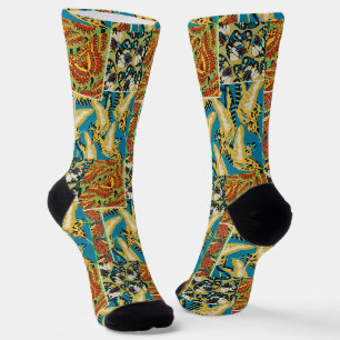 Lebhaftes Gelb & Türkis Art Deco Schmetterlingskun Socken