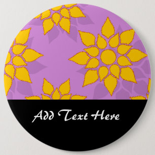Lebhaftes Gelb über dem Lavendel-Blumendesign Button