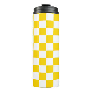 Lebhaftes Gelb und Weiß kariert Schach Retro Thermosbecher