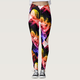 Lebhaftes gelbes Orange Lila Abstraktes Rauchen Leggings