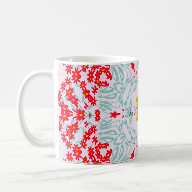 Lebhaftes geometrisches Design in Rot und Blau Kaffeetasse (Links)