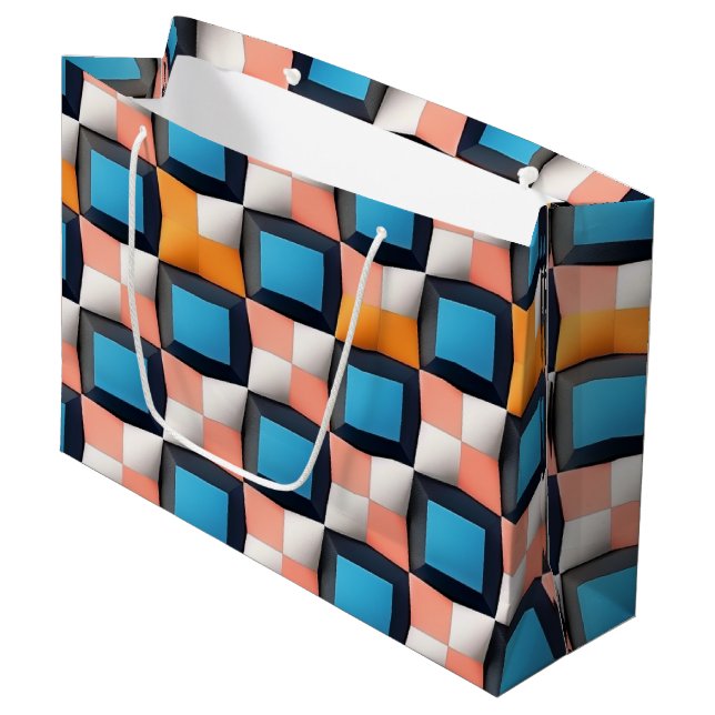 Lebhaftes geometrisches Illusionsmuster für 3D-Bil Große Geschenktüte (Vorderseite Schrägansicht)