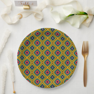 Lebhaftes geometrisches Mosaikmuster Pappteller