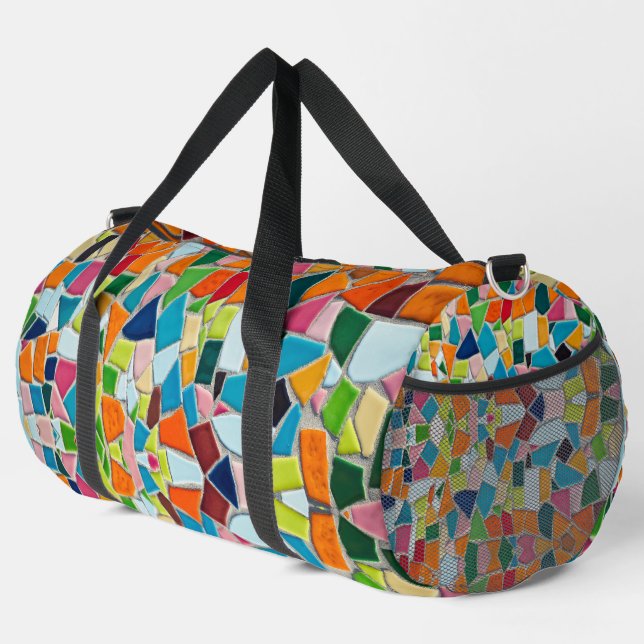 Lebhaftes geometrisches Muster, farbenfroh detaill Duffle Bag (Rechte Ecke)