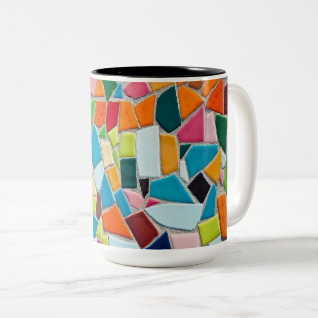 Lebhaftes geometrisches Muster, farbenfroh detaill Zweifarbige Tasse (VorderseiteRechts)