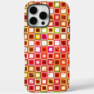 Lebhaftes geometrisches Quadrat-Muster im Retro iPhone 16 Pro Max Hülle