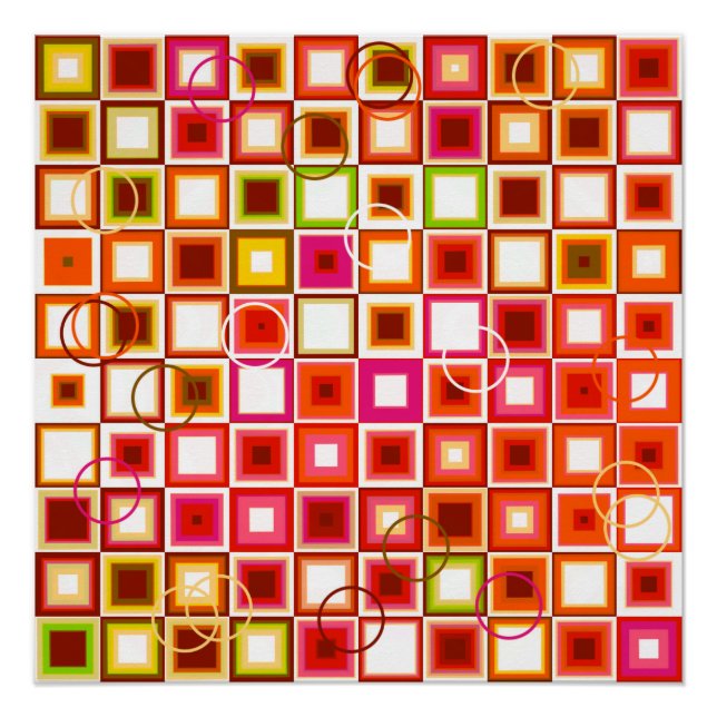 Lebhaftes geometrisches Quadrat-Muster im Retro Poster (Vorderseite)