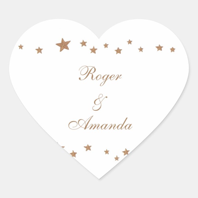 Lebhaftes Gold Stars Border Personalisiert Wedding Herz-Aufkleber (Vorderseite)