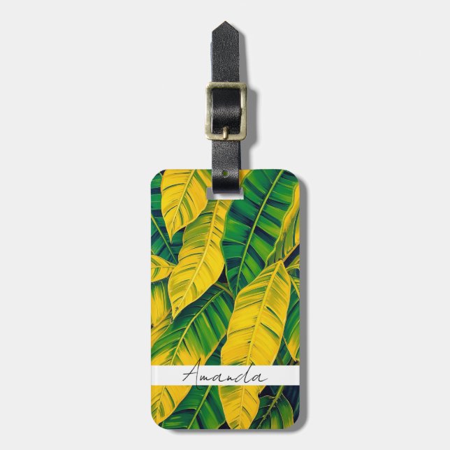Lebhaftes Green & Yellow Banana Leaf Muster Gepäckanhänger (Vorderseite vertikal)