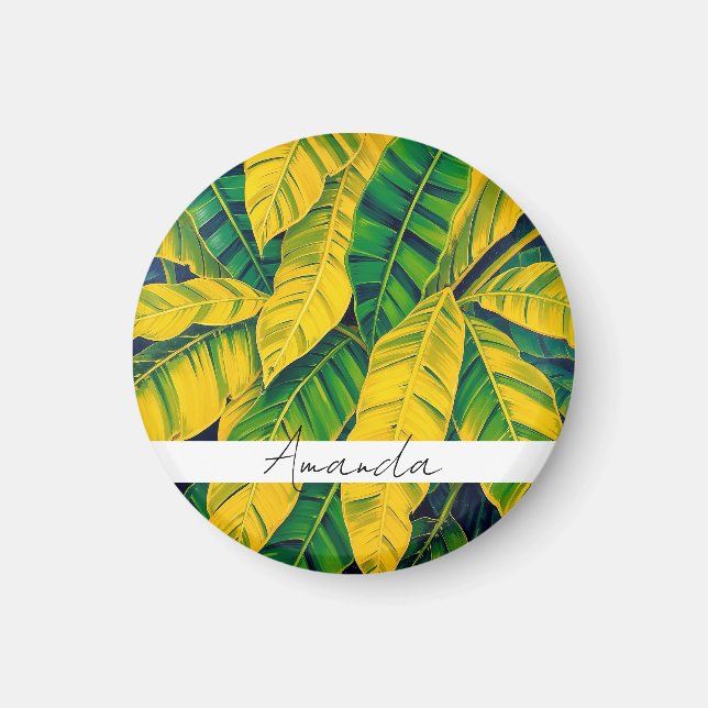 Lebhaftes Green & Yellow Banana Leaf Muster Magnet (Vorne)