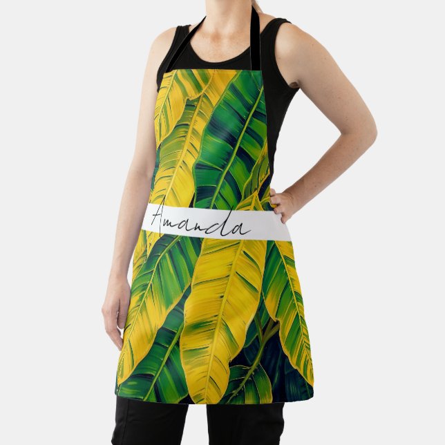 Lebhaftes Green & Yellow Banana Leaf Muster Schürze (InSitu)