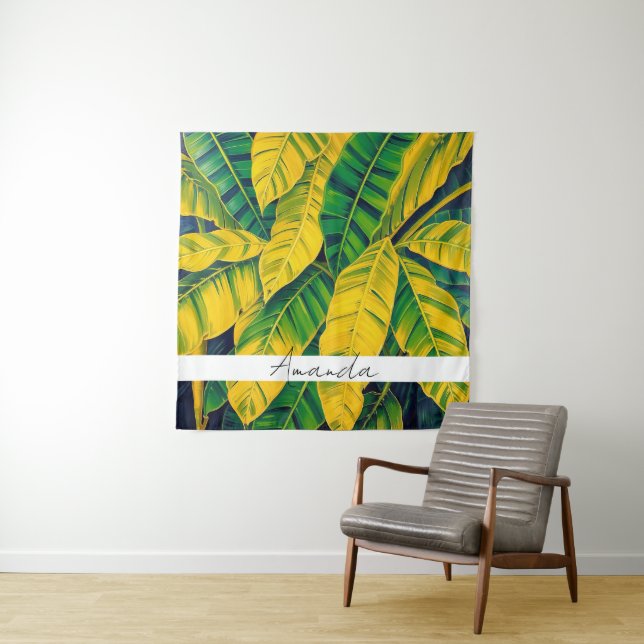 Lebhaftes Green & Yellow Banana Leaf Muster Wandteppich (Beispiel)