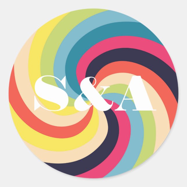 Lebhaftes Groovy Psychedelic Retro Bold Script Runder Aufkleber (Vorderseite)