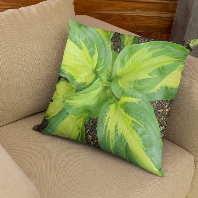 Lebhaftes grünes Hosta Monogramed Throw Kissen (Hosta Leaves Throw Pillow)