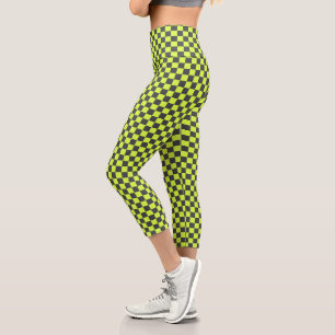 Lebhaftes grünes und graues, kariertes Muster Capri Leggings