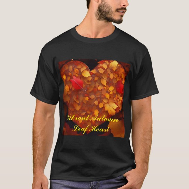 Lebhaftes Herbstblatt Herz T-Shirt (Vorderseite)