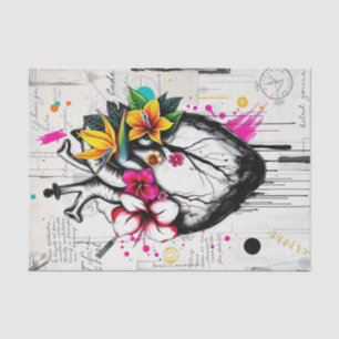 Lebhaftes Herz und tropische Blüten kühl Seidenpapier