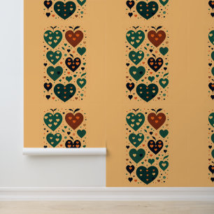 Lebhaftes Herzmuster mit grünen und orangefarbenen Tapete