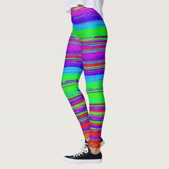 Lebhaftes, horizontales Glitchmuster Leggings (Links)