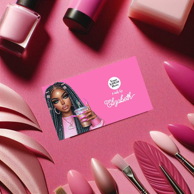 Lebhaftes Hot-Pink American Salon Branding Visitenkarte (Vibrant Hot-Pink African American Salon Branding Business Card)