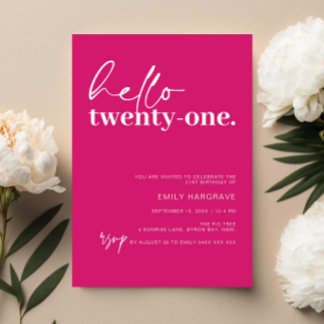 Lebhaftes Hot Pink Hallo 21. Geburtstag Party Einladung