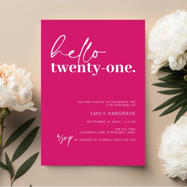 Lebhaftes Hot Pink Hallo 21. Geburtstag Party Einladung (Von Creator hochgeladen)