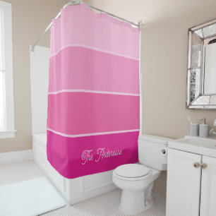 Lebhaftes Hot Pink   Ombre Stripes with Script Duschvorhang