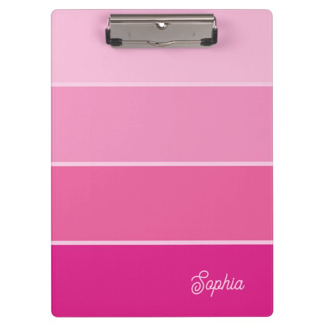 Lebhaftes Hot Pink | Ombre Stripes with Script Klemmbrett (Vorderseite)