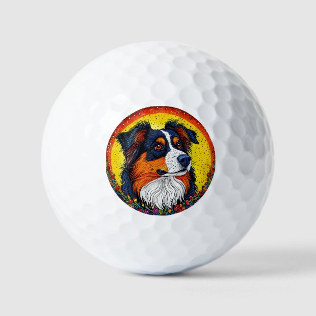 Lebhaftes Illustriertes Portrait eines Hundes Golfball (Vorderseite)