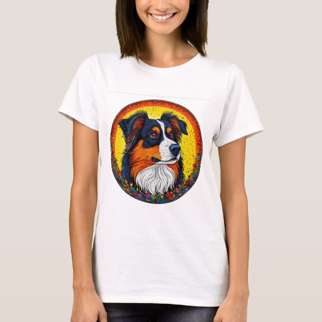 Lebhaftes Illustriertes Portrait eines Hundes T-Shirt (Vorderseite)