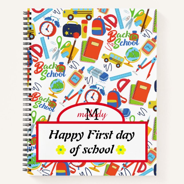 Lebhaftes, individualisierbares Zurück zu Schulfor Notizbuch (Vorderseite)