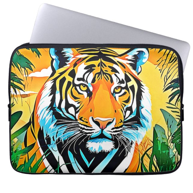 Lebhaftes Jungle Tiger Art Design Laptopschutzhülle (Vorderseite)